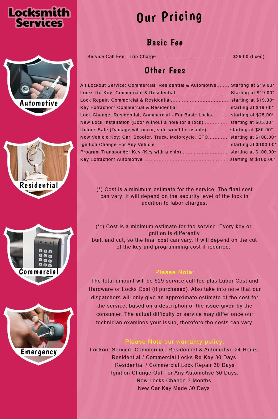 Clementon NJ Locksmith Store Clementon, NJ 856-481-0219 - price-list-c-18